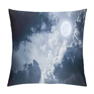 Personality  This Dramatic Photo Illustration Of A Nighttime Sky With Brightly Lit Clouds And Large, Full, Blue Moon Would Make A Great Background For Many Uses. Pillow Covers
