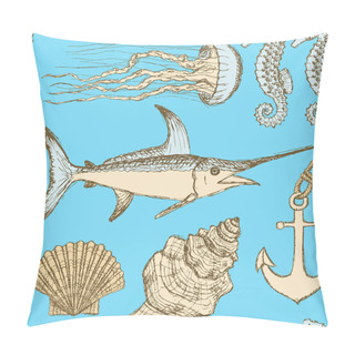 Personality  Sketch Sea Set In Vintage Style Pillow Covers