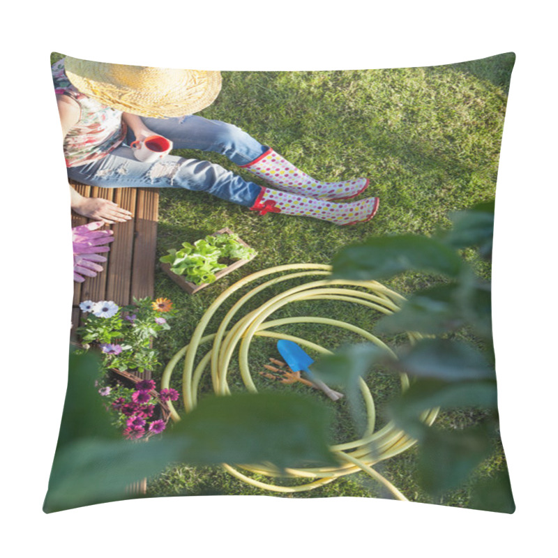 Personality  Woman resting in a garden pillow covers