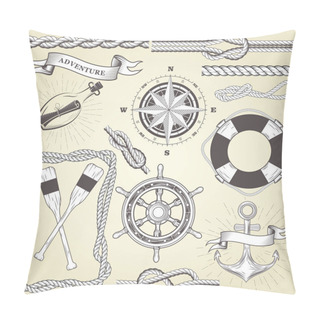 Personality  Vintage Seafaring Elements - Steering Wheel, Oars, Rope Frame An Pillow Covers