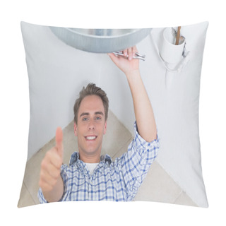 Personality  Technician Gesturing Thumbs Up Under Hot Water Heater Pillow Covers
