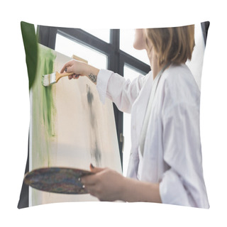 Personality  Young Artistic Girl Working By Easel In Light Studio Pillow Covers