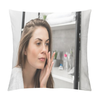 Personality  Girl Checking Face Skin Pillow Covers