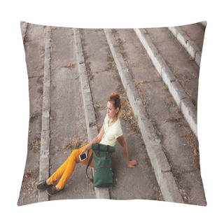 Personality  Portrait Of Fashion Model Girl On The Industrial Background Pillow Covers