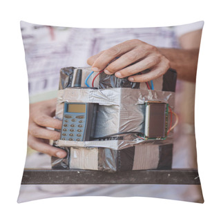 Personality  Man Makes Timebomb. Terrorism And Dangerous Life Concept Pillow Covers