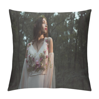 Personality  Attractive Mystic Elf In Elegant Dress With Flowers In Forest Pillow Covers