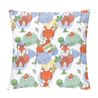 Personality  Seamless Pattern With Doodle Foxes And Woods. Wild Background With Cute Scandinavian Animals Pillow Covers