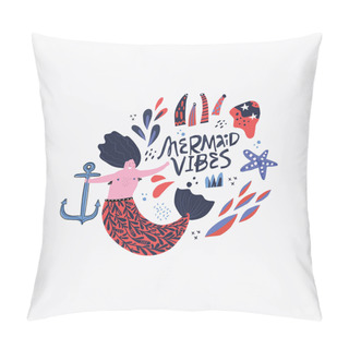 Personality  Mermaid Vibes Hand Drawn Vector Lettering. Pillow Covers