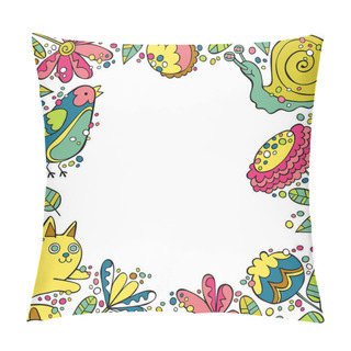 Personality  Cat, Snail, Bird. Flowers And Leaves. Square Frame. Pillow Covers