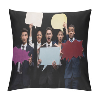 Personality  Businesspeople With Blank Speech Bubbles Pillow Covers