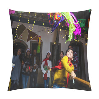 Personality  Hispanic Family Breaking A Pinata At Traditional Mexican Posada Celebration For Christmas In Mexico Latin America Pillow Covers