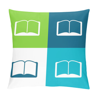 Personality  Book Opened Symmetrical Shape Flat Four Color Minimal Icon Set Pillow Covers