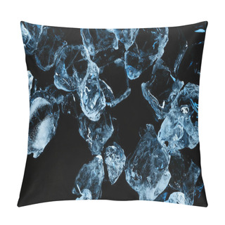 Personality  Top View Of Frozen Ice Cubes With Blue Lighting Isolated On Black Pillow Covers