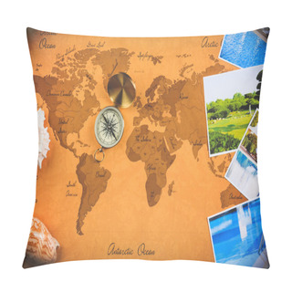 Personality  Marine Composition With Compass And Cards On Table Close Up Pillow Covers