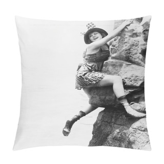 Personality  Portrait Of Woman Climbing Rock Cliff Pillow Covers