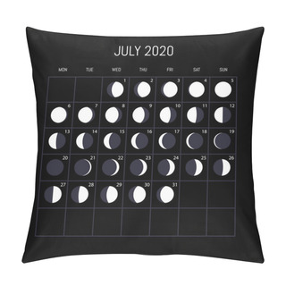 Personality  Moon Phases Calendar For 2020 Year. July. Night Background Desig Pillow Covers