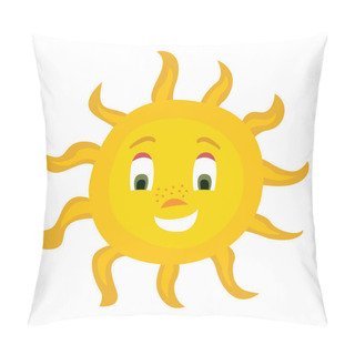 Personality  Funny Smiling Sun Illustration Isolated On White Background. Pillow Covers