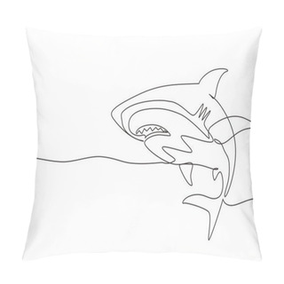 Personality  Single One Line Drawing Sharks Fish. Shark Animals, Scary Jaws And Ocean Swimming Angry Sharks. Marine Predator Fish Or Sea Sharks Creatures Character. Continuous Line Draw Design Graphic Vector Pillow Covers