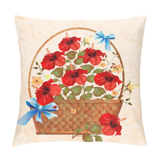Personality  Vintage Greeting Card With Hibiscuses Pillow Covers