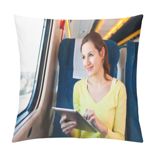 Personality  Woman Using Her Tablet Computer Pillow Covers