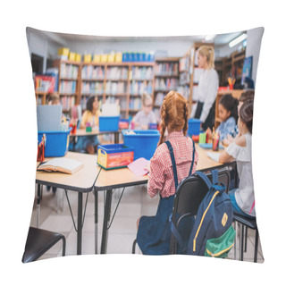 Personality  Kids Having Lesson At Library Pillow Covers