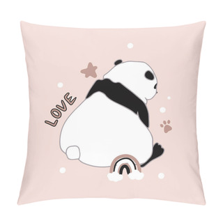Personality  A Cute Little Panda Sits Backwards. Cartoon Style. Hand-drawn Chinese Bamboo Bear. Additional Elements - Scribbles, Lettering. Stock Vector Illustration For Printing On Stationery, Postcards, Paper. Pillow Covers