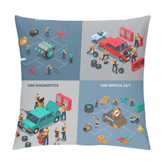 Personality   Car Service 4 Isometric Icons Square  Pillow Covers