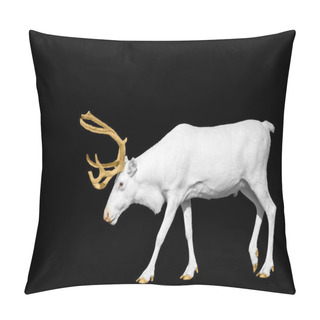 Personality  Rare White Deer With Golden Horns Isolated On Black Pillow Covers
