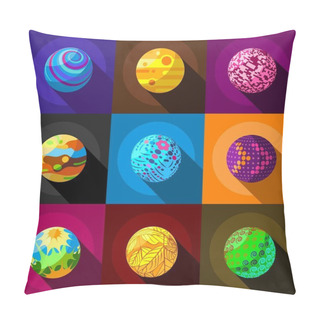 Personality  Alien Planets Icons Set, Flat Style Pillow Covers