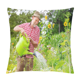 Personality  Handsome Bavarian Man Standing In The Garden And Watering The Fl Pillow Covers