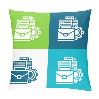 Personality  Briefcase Flat Four Color Minimal Icon Set Pillow Covers