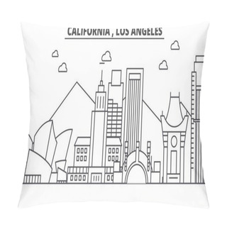 Personality  California Los Angeles Architecture Line Skyline Illustration. Linear Vector Cityscape With Famous Landmarks, City Sights, Design Icons. Landscape Wtih Editable Strokes Pillow Covers