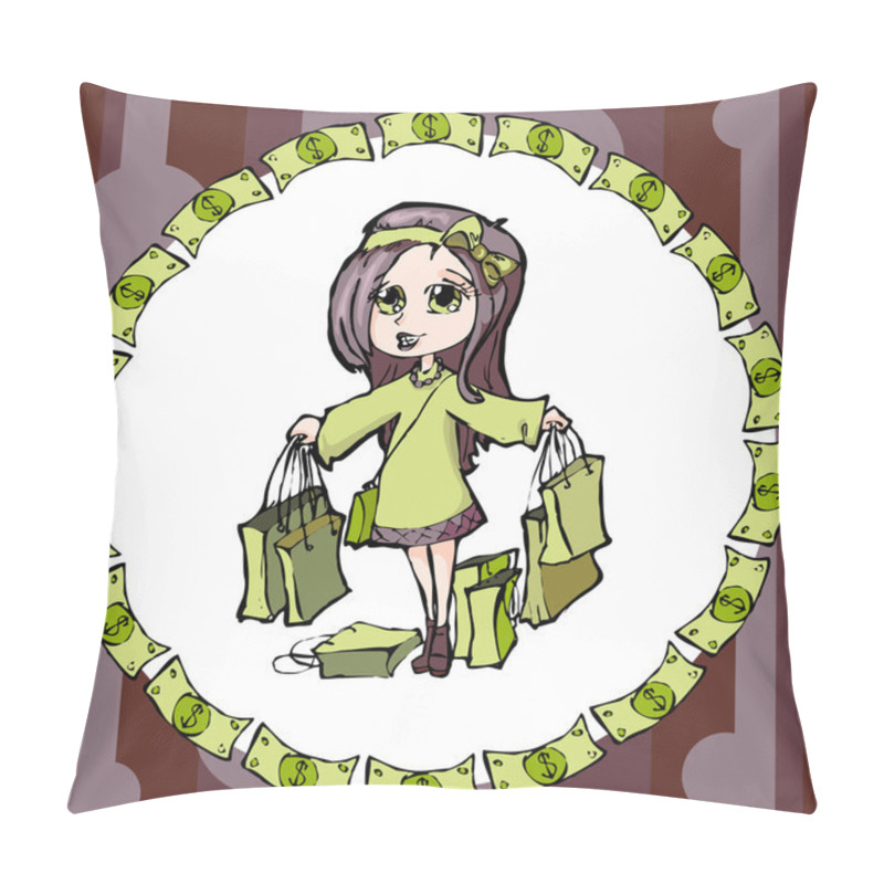 Personality  Shopping pretty girl - vector illustration pillow covers