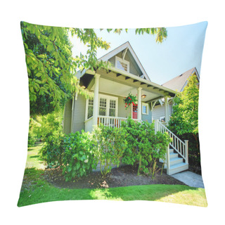 Personality  Grey Small House With Porch And White Railings. Pillow Covers