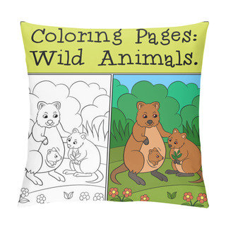 Personality  Coloring Pages: Wild Animals. Mother Quokka With Her Babies. Pillow Covers