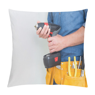 Personality  Mid Section Of A Handyman With Drill And Toolbelt Pillow Covers