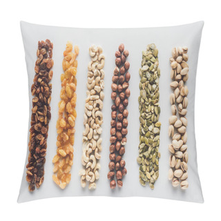 Personality  Assorted Delicious Nuts And Raisins Isolated On White Background Pillow Covers