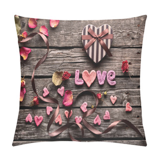 Personality  Word Love With Heart Shaped Gift Box Pillow Covers