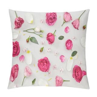Personality  Floral Background Made Of Pink Roses And Tulip Petals Isolated On White Pillow Covers