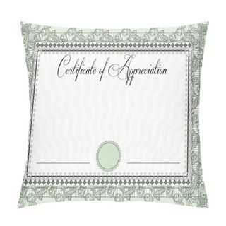Personality  Vintage Certificate Of Appreciation With Ornate Elegant Retro Abstract Floral Design, Black And Laurel Green Flowers And Leaves On Pale Green Background With Frame Border. Vector Illustration. Pillow Covers