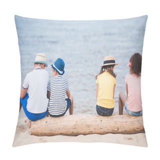Personality  Children Sitting At Seaside Pillow Covers