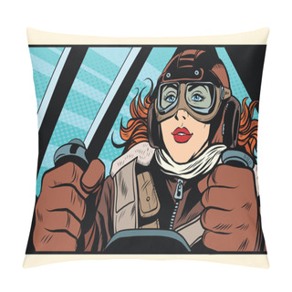 Personality Girl Retro Pilot On The Plane Pillow Covers