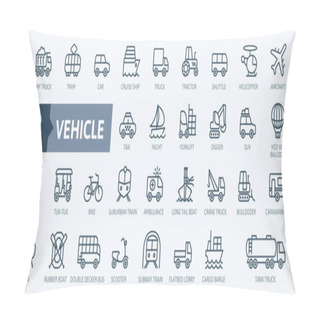 Personality  Transport, Vehicle And Delivery Elements - Minimal Thin Line Web Icon Set. Outline Icons Collection. Simple Vector Illustration. Pillow Covers