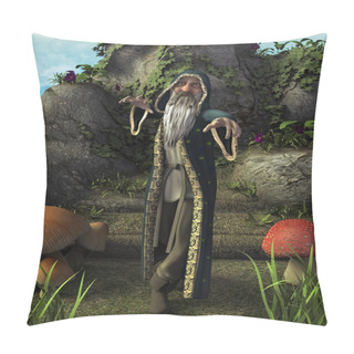 Personality  A Fairytale Full Body Portrait Of An Old Magician With A Grey Beard.  Pillow Covers