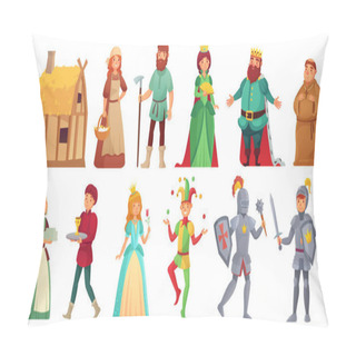 Personality  Medieval Historical Characters. Historic Royal Court Alcazar Knights, Medieval Peasant And King Isolated Cartoon Vector Character Pillow Covers