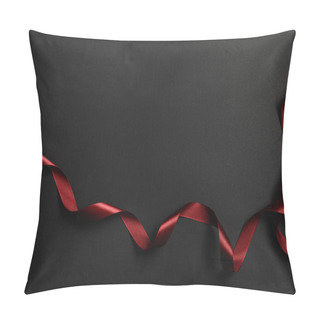 Personality  Top View Of Red Silk Wavy Ribbon On Black Background With Copy Space Pillow Covers