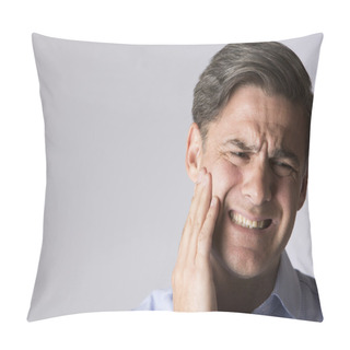 Personality  Studio Portrait Of Man Suffering With Toothache Pillow Covers