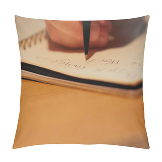 Personality  Partial View Of Man Holding Pen While Writing On Notebook  Pillow Covers