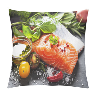 Personality  Delicious  Portion Of  Fresh Salmon Fillet  With Aromatic Herbs, Pillow Covers