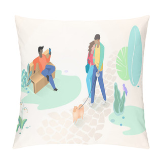 Personality  Resting People In City Park Flat Vector Concept Pillow Covers